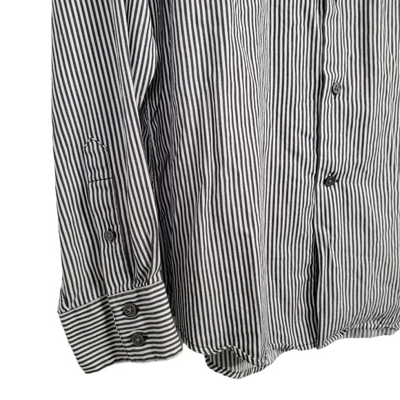 John Varvatos Mens Size XL Shirt Stripe Long Sleeve Back Darts Cotton Gray White - Picture 6 of 10
